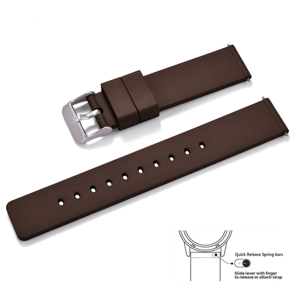 Premium Grade Flat Smooth FKM Rubber Watch Strap 16mm 18mm 20mm 22mm 24mm Soft Quick Release Rubber Watch Bands