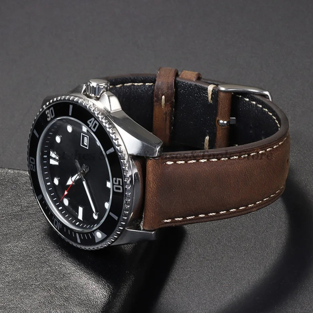 Cowhide Leather Watch Band 14–24mm (Quick Release, Butterfly Buckle) for