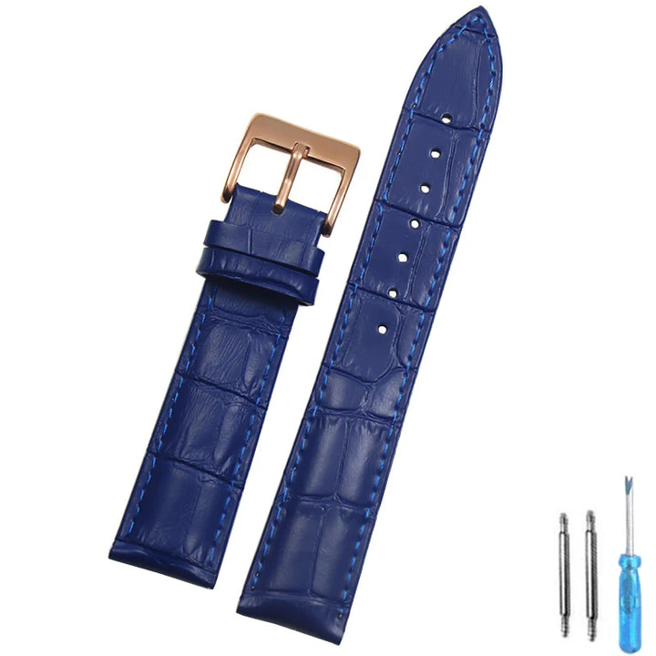 Genuine Leather Watch Strap – 14–24mm with Steel Buckle & Tool
