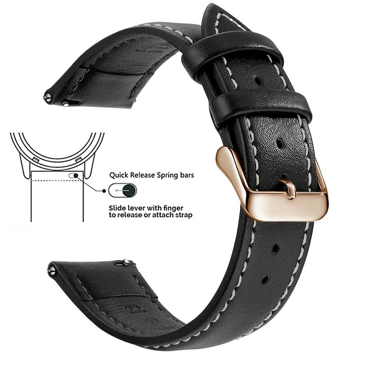 Top Grain Genuine Leather Watch Strap – 12–24mm, Quick Release