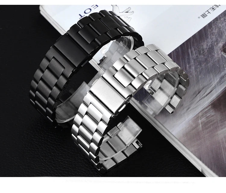 Black & White Steel Watch Band 20–24mm for Samsung Gear S3–S5 (46/42mm)