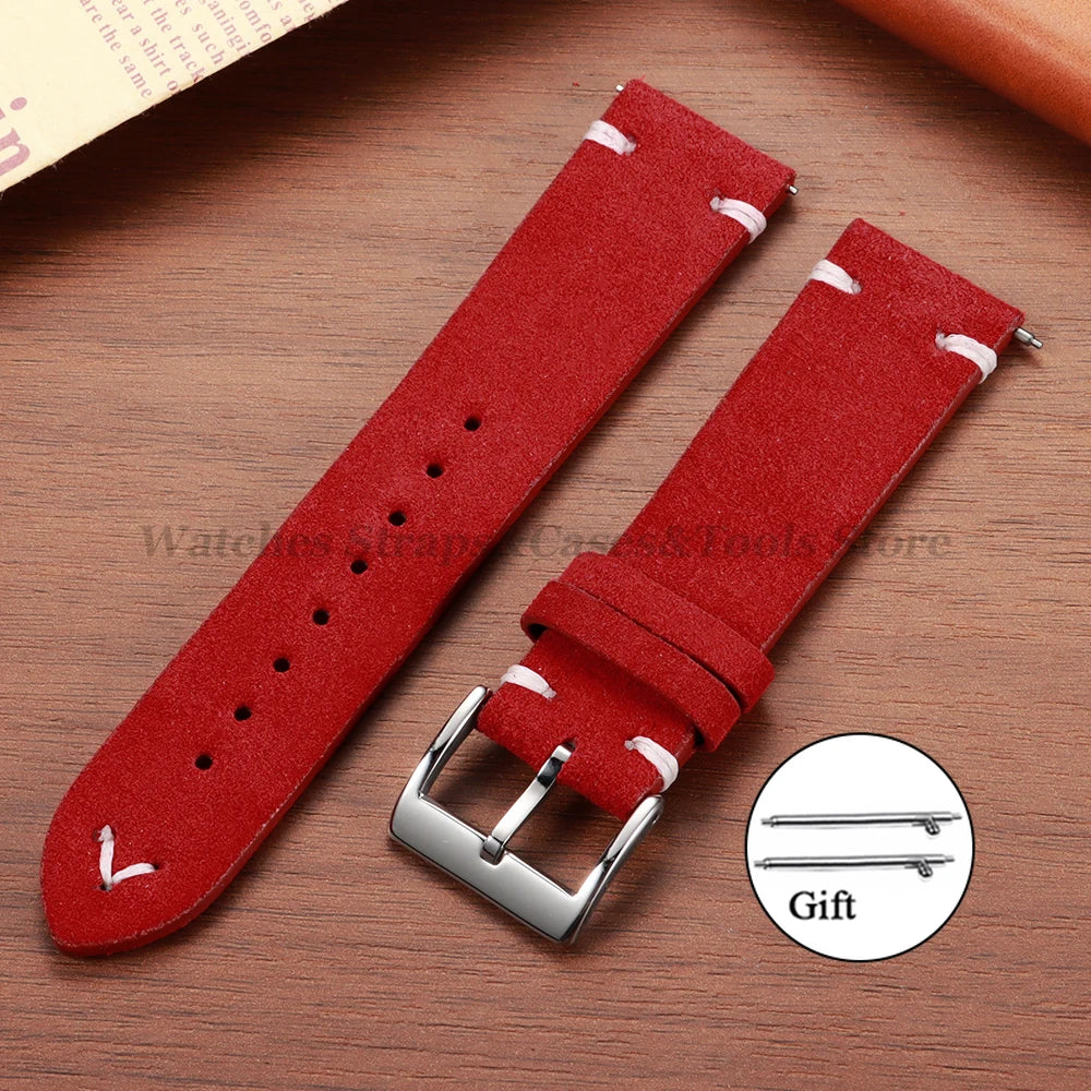 Suede Leather Vintage Watch Strap – 18/20/22mm, Blue Quick-Release