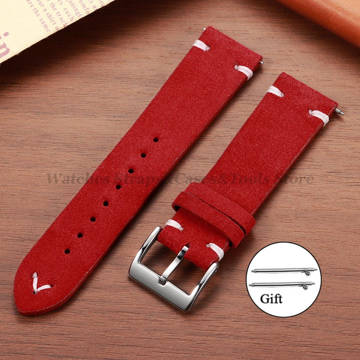 Suede Leather Vintage Watch Strap – 18/20/22mm, Blue Quick-Release