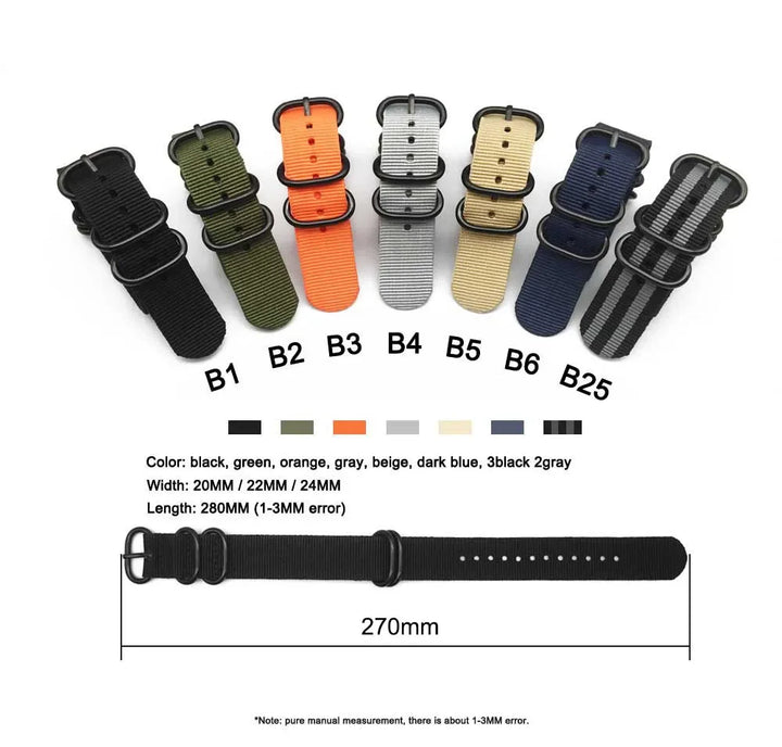 Heavy-Duty Nylon Watch Band 18–24mm