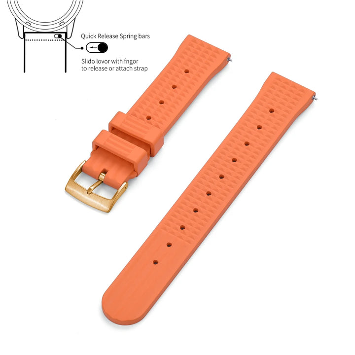 Premium Grade Waffle FKM Watch Band 20mm 22mm Quick Release Fluoro Rubber Waffle Watch Strap For Traditional Diving Watch