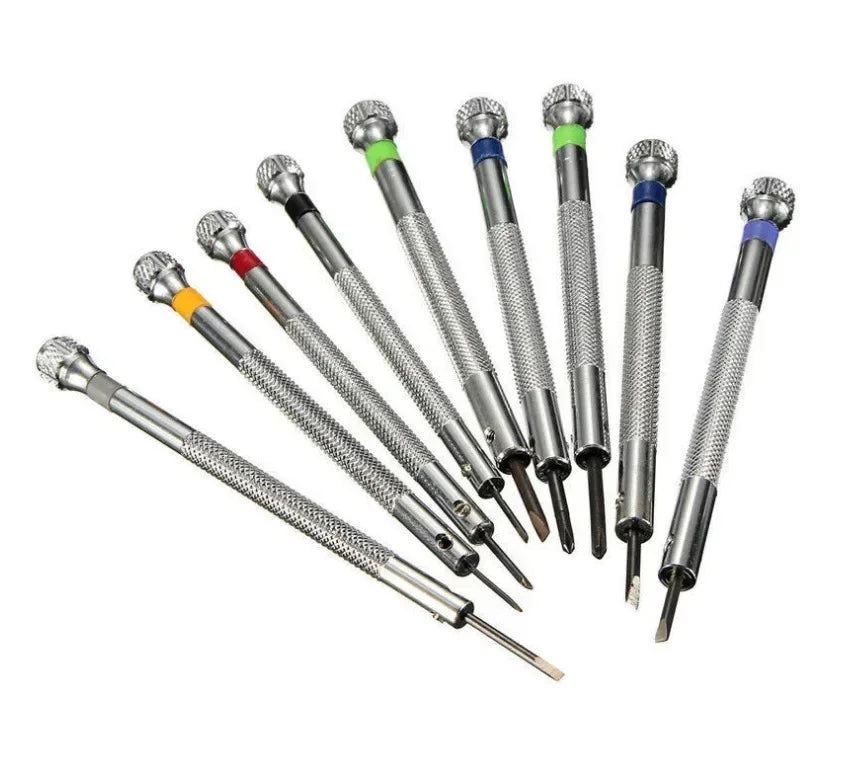 9PCS Watch & Glasses Repair Screwdriver Set with Rotating Base – Steel