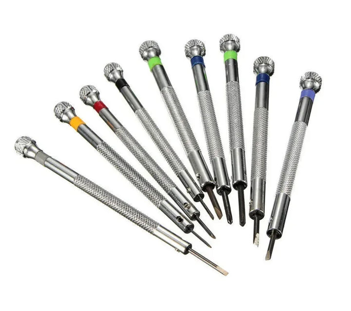 9PCS Watch & Glasses Repair Screwdriver Set with Rotating Base – Steel