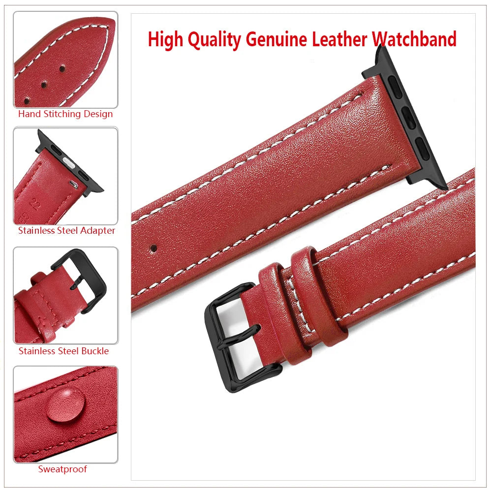 Genuine Leather Apple Watch Band 40–49mm for iWatch Series 3–8 & Ultra