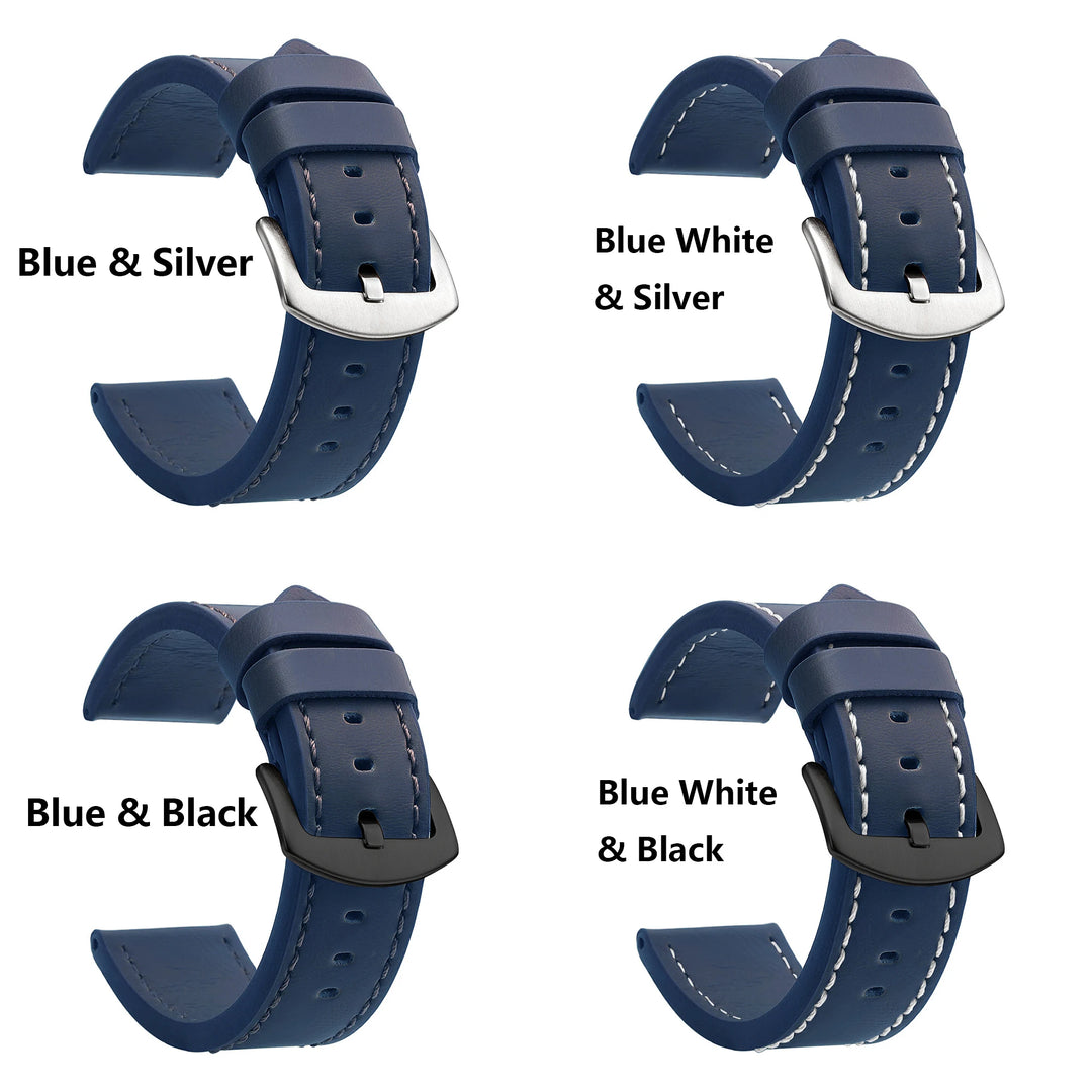 Fashion Vintage Leather Watch Strap – 18–24mm, Stainless Steel Buckle