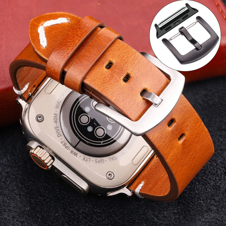Handmade Vintage Leather Strap for Apple Watch 38-49mm Series 4-9, SE, Ultra