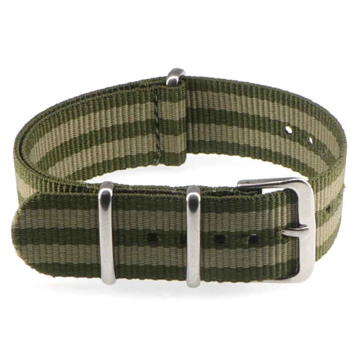 Striped Nylon Watch Strap with Silver Buckle (16-22mm)