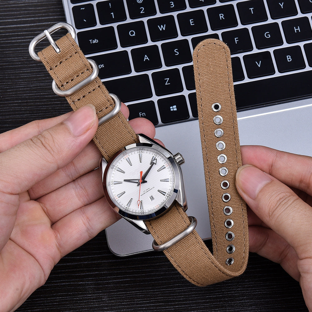 Nylon Canvas Watch Strap with Ring Buckle (18/20/22mm)