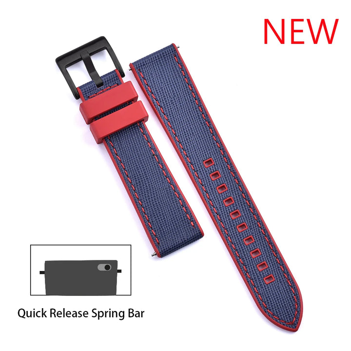 JUELONG New Design FKM Watch Strap 20mm 22mm Quick Release Hybrid Fluoro Rubber Saffiano Leather Watchbands