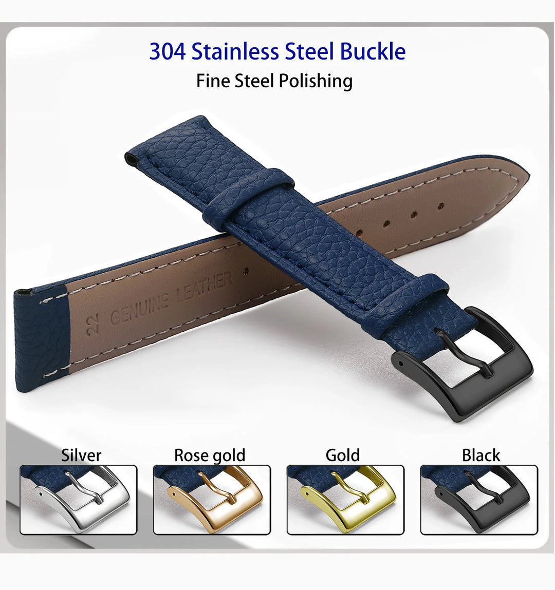 Genuine Leather Watch Strap – 12–24mm with Tool