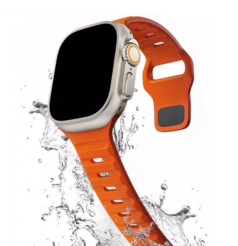 Silicone Rubber Apple Watch Band 38–49mm for iWatch Series 3–8 & Ultra