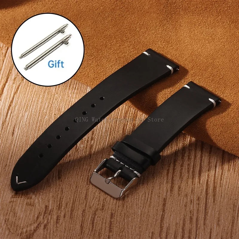 Title: Vintage Oil Wax Leather Watch Band 18–22mm (Quick Release, Unisex)
