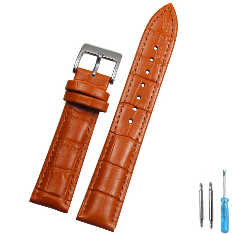 Genuine Leather Watch Strap – 14–24mm with Steel Buckle & Tool