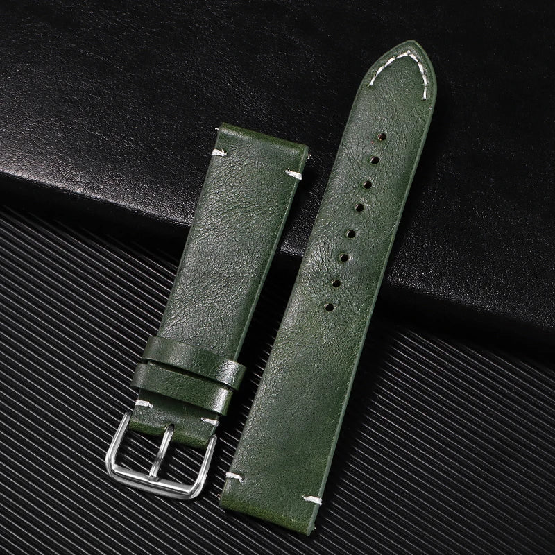 Vintage Leather Watch Strap – 18–24mm, Soft Quick-Release for Omega & Huawei GT4