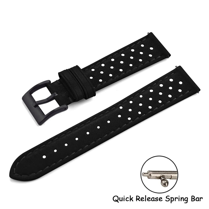 Breathable Leather Watch Strap 18-22mm Quick Release for Omega, Seiko