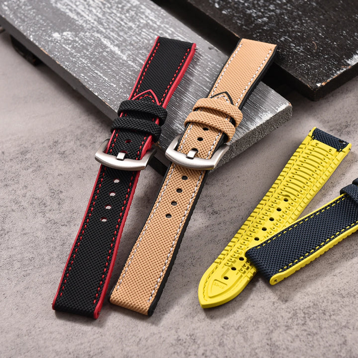 18/20/22/24mm FKM Rubber Watch Strap Quick Release Sailcloth Leather Watch Bands For Omega Seiko Tissot Watch Belt Accessories
