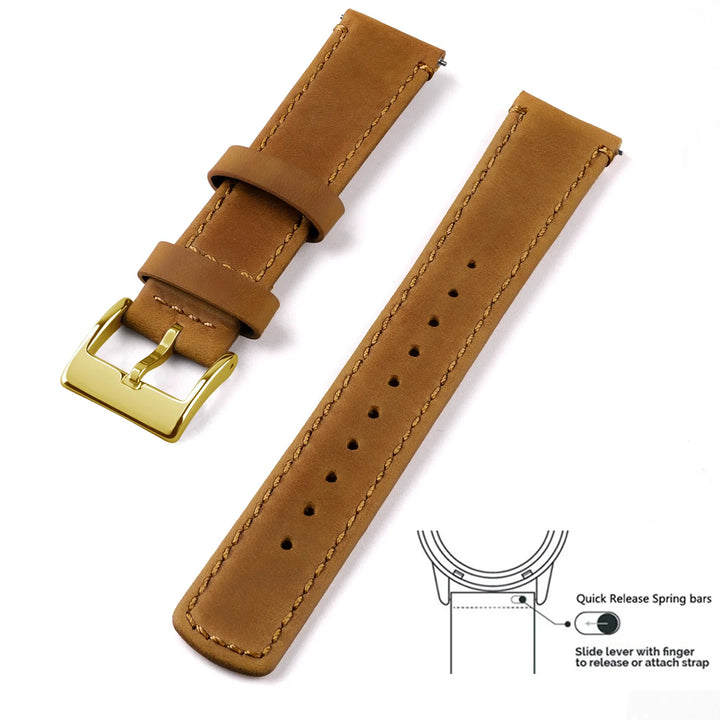 Top Grain Genuine Leather Quick Release Watch Band 20–22mm for Samsung Galaxy Watch