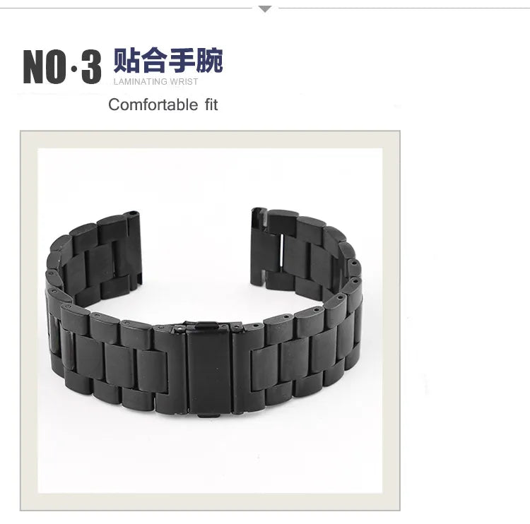 Black & White Steel Watch Band 20–24mm for Samsung Gear S3–S5 (46/42mm)
