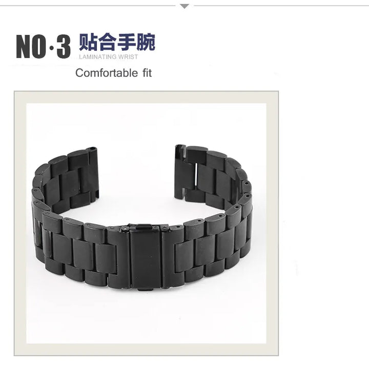 Black & White Steel Watch Band 20–24mm for Samsung Gear S3–S5 (46/42mm)