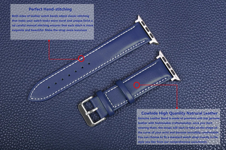 Genuine Leather Apple Watch Band 40–49mm for iWatch Series 3–8 & Ultra