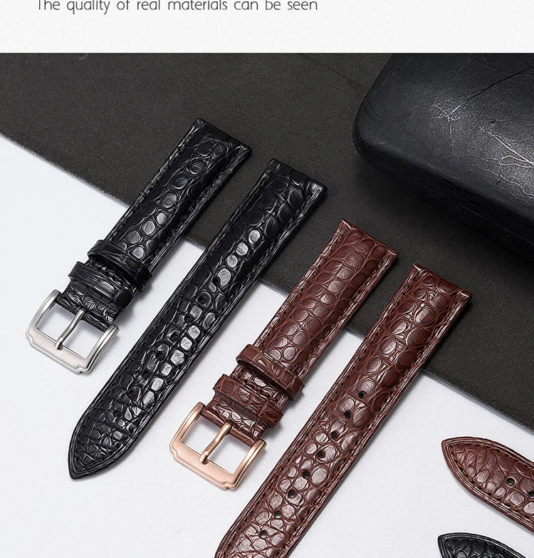 Crocodile Skin Genuine Leather Watch Band with Needle & Butterfly Buckle for