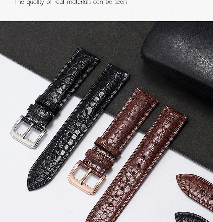 Crocodile Skin Genuine Leather Watch Band with Needle & Butterfly Buckle for
