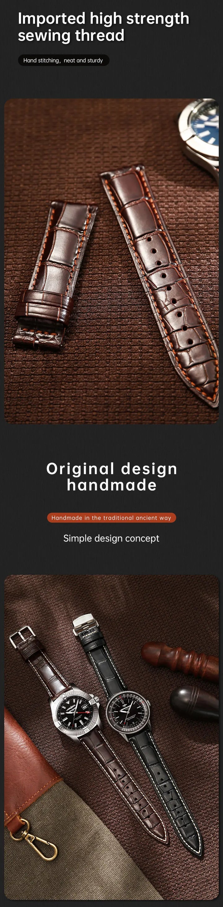 Maikes Top Quality Leather Watch Strap Accessories Butterfly Buckle For Chopard Breitling Omega Patek Philippe Watch Band