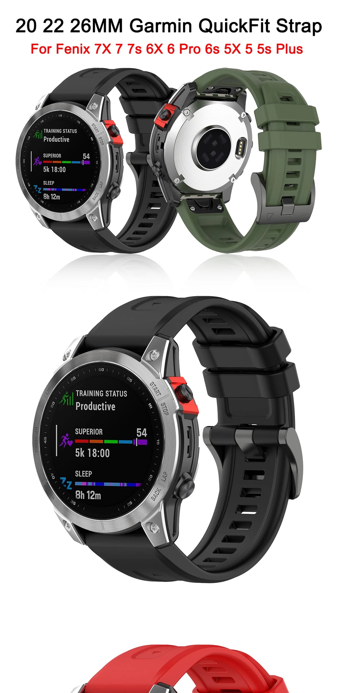 Silicone QuickFit Watch Strap 20/22/26mm for Garmin Fenix & Forerunner Series