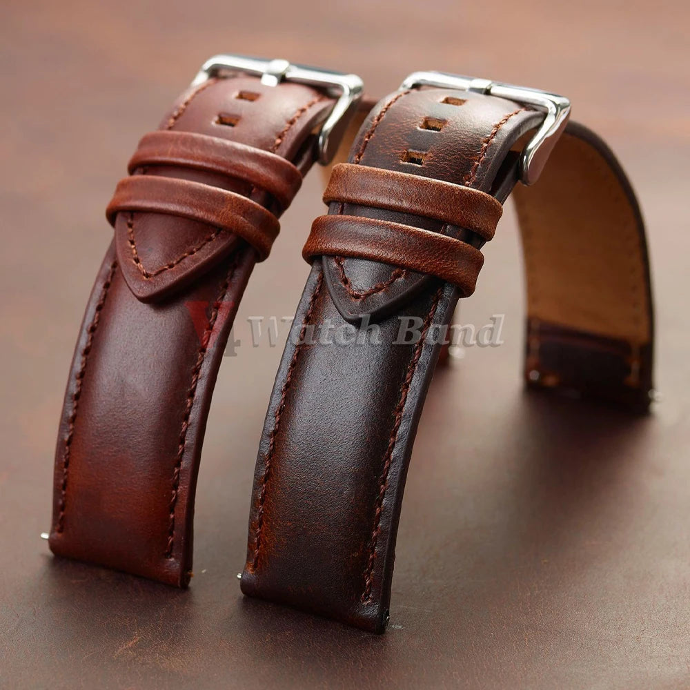 Gold Pin Buckle Brown Cowhide Leather Watch Strap – 18-26mm