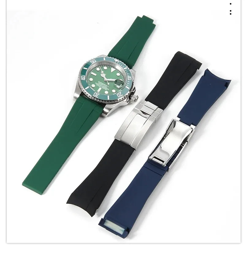 Silicone Rubber Watch Band 20mm for Rolex Daytona, Submariner, Yacht-