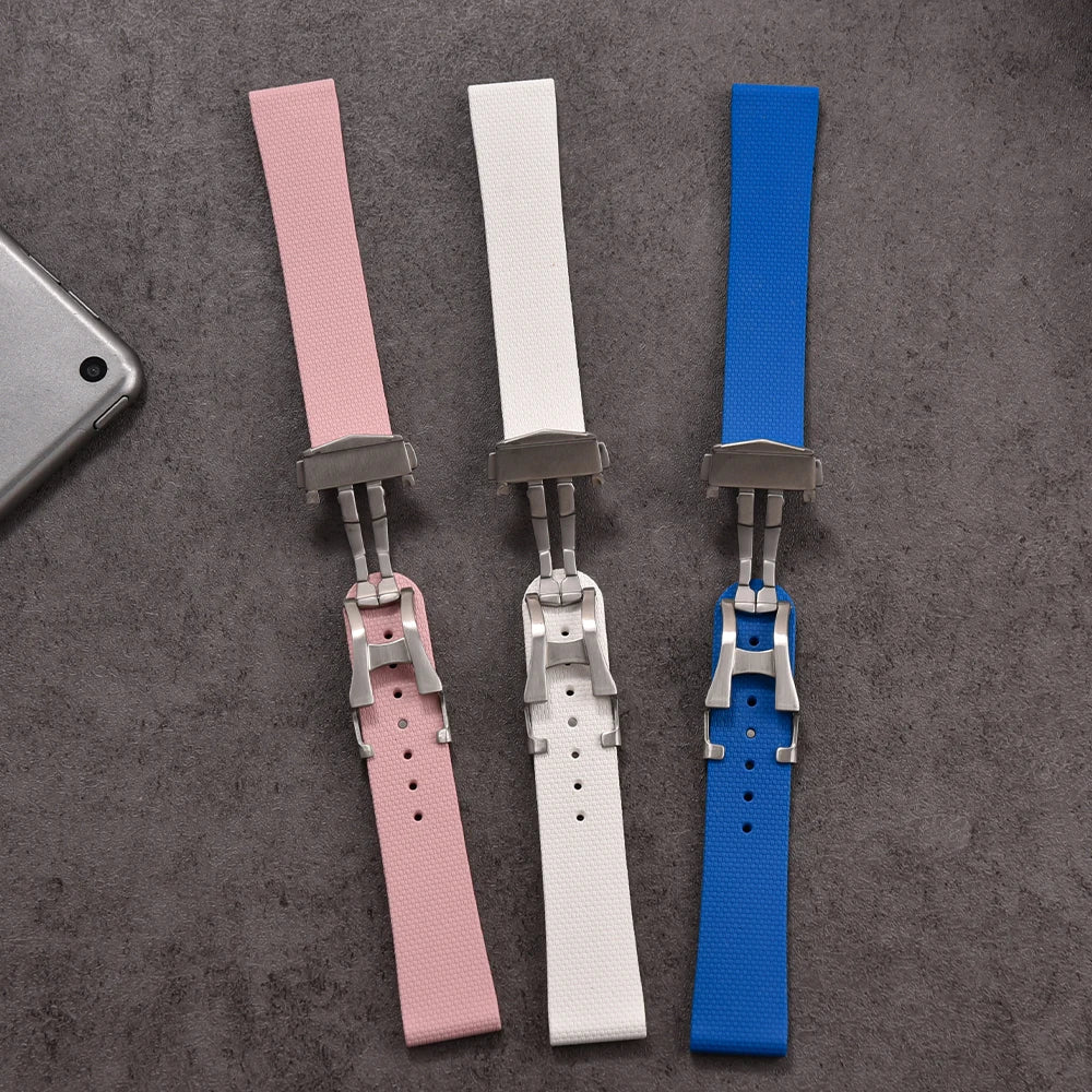 NATOBELT FKM Rubber Black Blue Watch Strap 20mm 22mm Folding Pin Buckle Quick Release Watchband For Omega/Rolex/MoonSwatch/Seiko