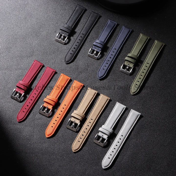 Nylon & Leather Hybrid Watch Strap (20/22mm, Quick Release)