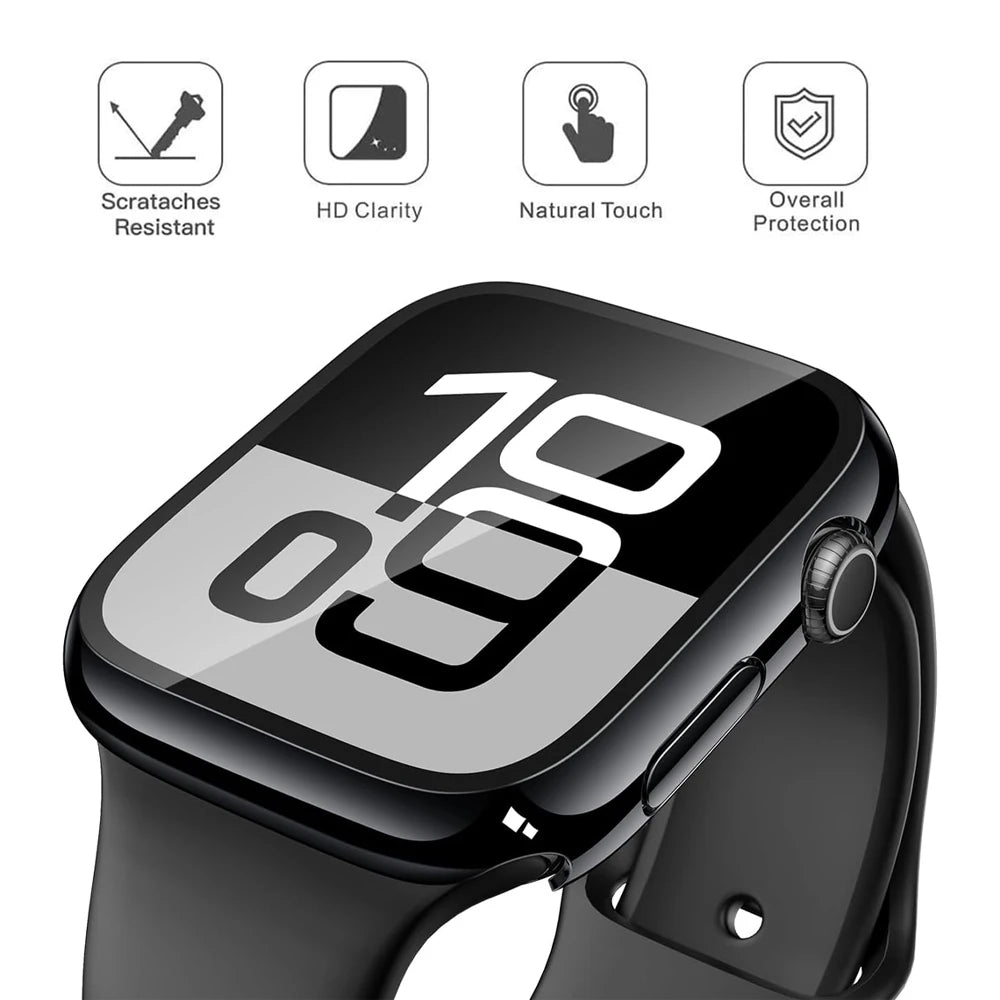 Screen Protector For Apple Watch Case Series 11 10 9 SE 8 7 6 5 46mm 42mm 45mm 44mm 40 41 PC Bumper+Tempered Glass iWatch Cover