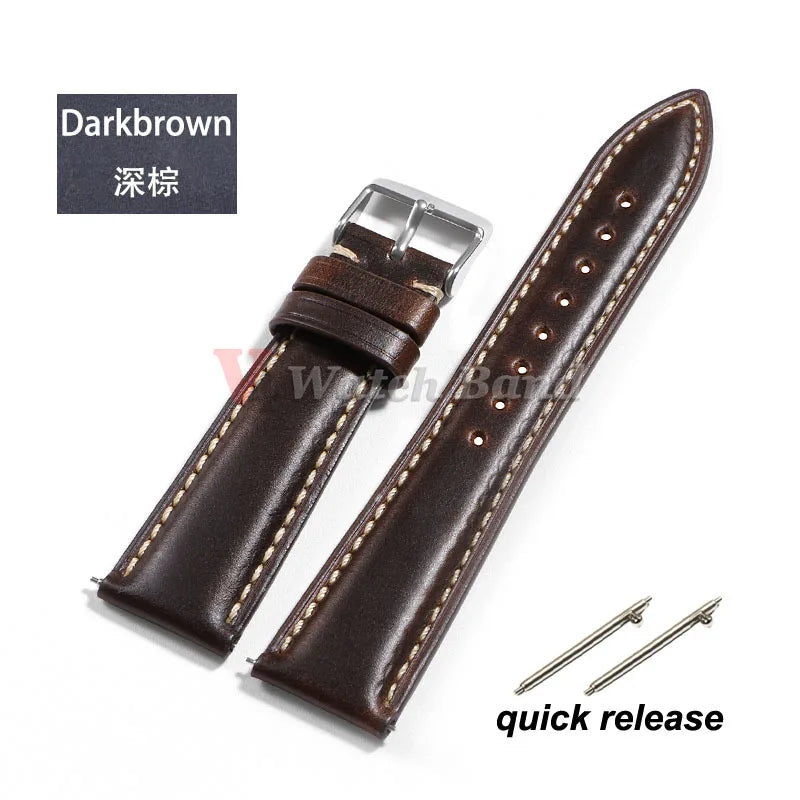 Vintage Oil Wax Leather Watch Strap – 18-22mm Brown for Samsung Galaxy