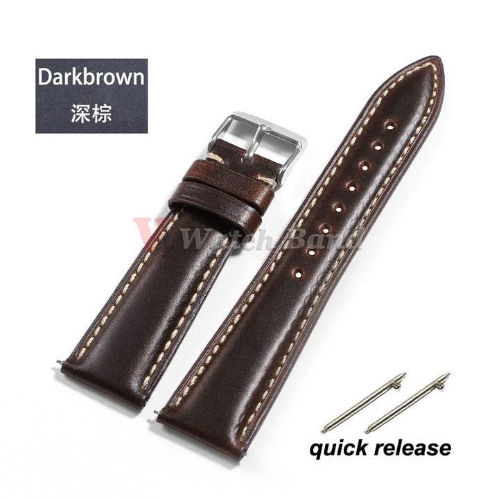 Vintage Oil Wax Leather Watch Strap – 18-22mm Brown for Samsung Galaxy