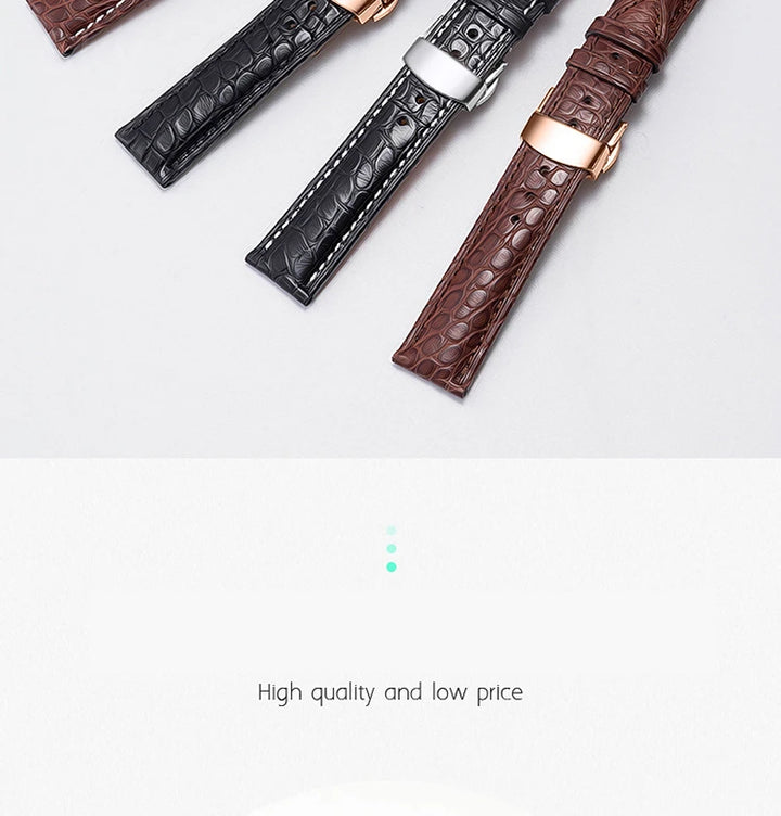 Crocodile Skin Genuine Leather Watch Band with Needle & Butterfly Buckle for