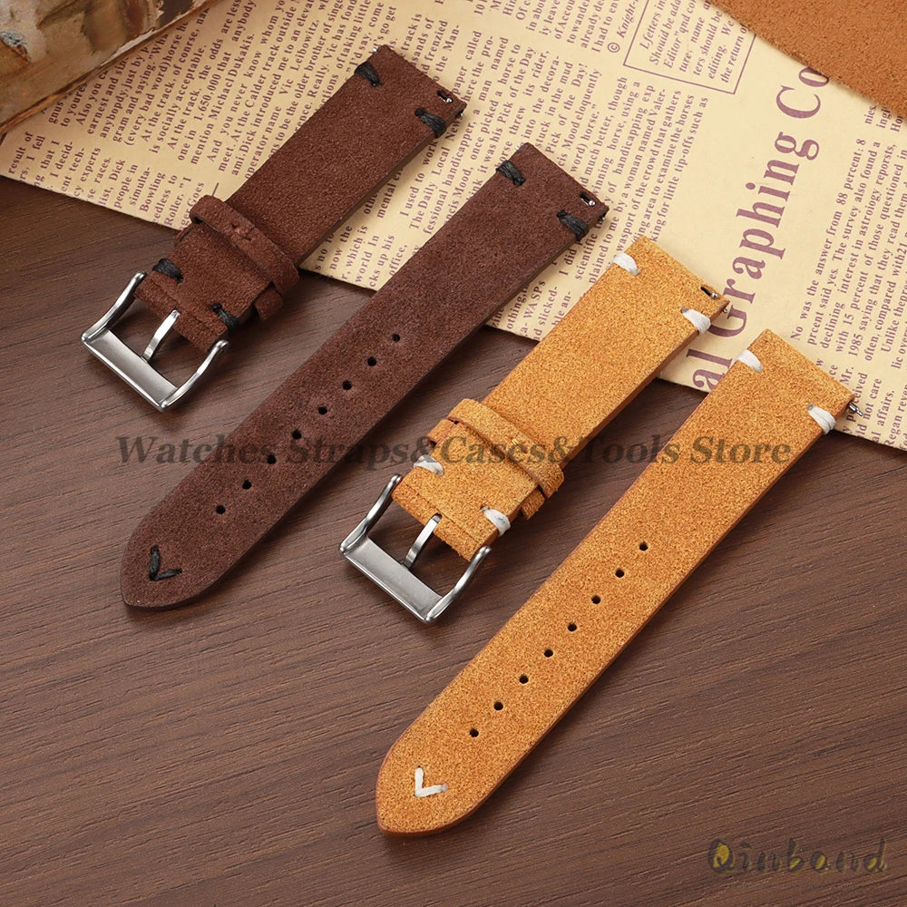 Suede Leather Vintage Watch Strap – 18/20/22mm, Blue Quick-Release
