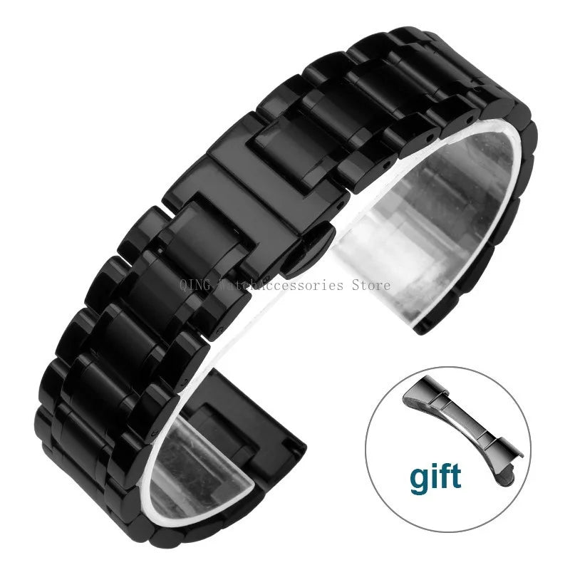 Curved End Solid Stainless Steel Watch Strap – Universal with Butterfly Buckle