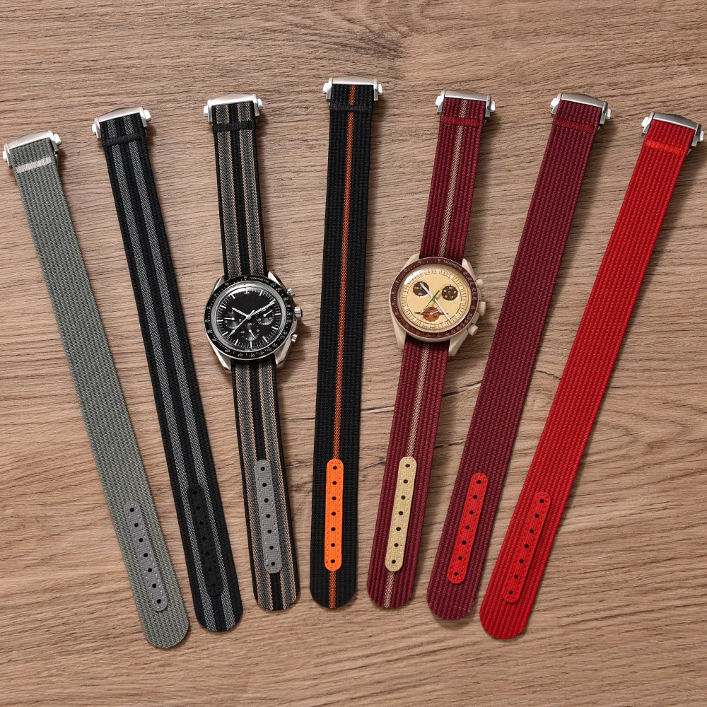 Ribbed Nylon & FKM Rubber Watch Strap – 18–22mm Folding Buckle for Omega, Tudor & Seiko