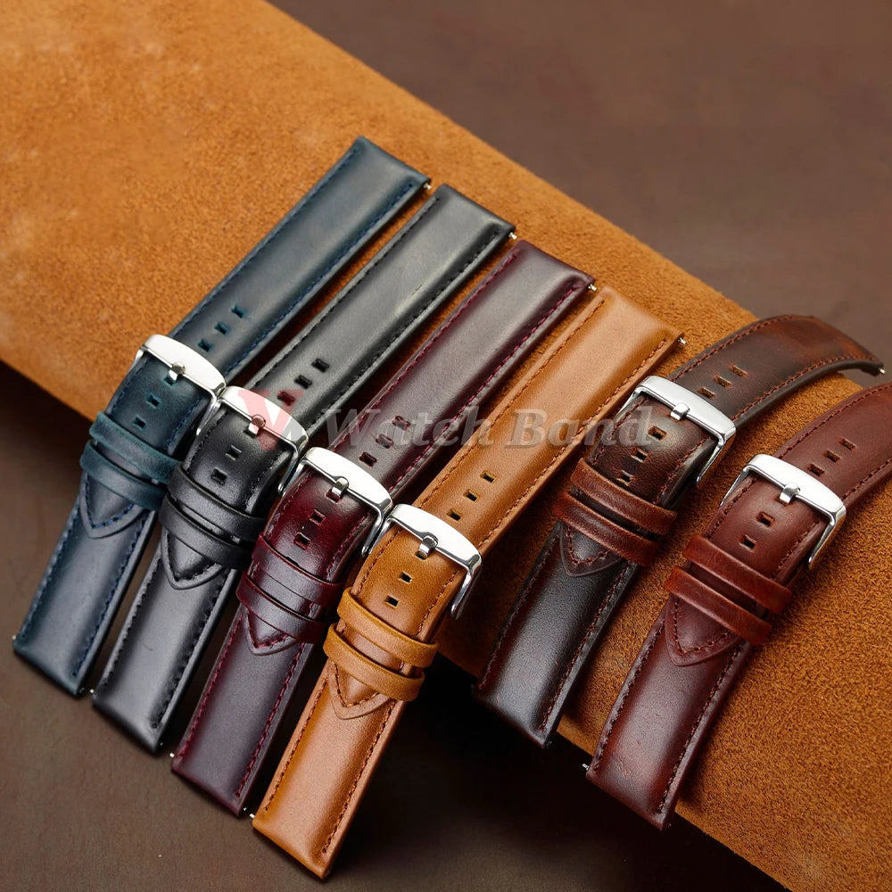 Gold Pin Buckle Brown Cowhide Leather Watch Strap – 18-26mm