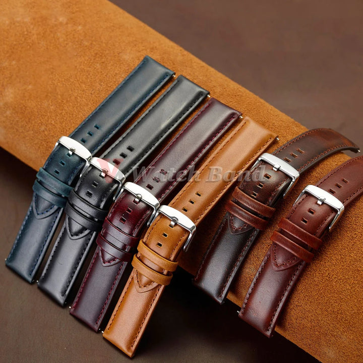 Gold Pin Buckle Brown Cowhide Leather Watch Strap – 18-26mm