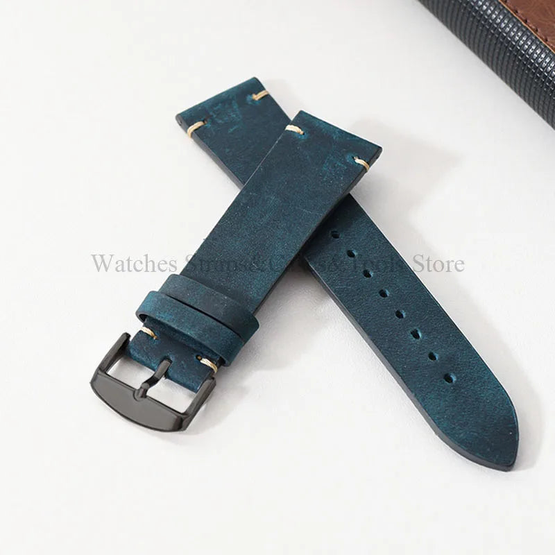 Crazy Horse Leather Retro Watchband 18mm 20mm 21mm 22mm for Seiko for Rolex Men Women Bracelet for Samsung Galaxy Watch 3/4/5/6