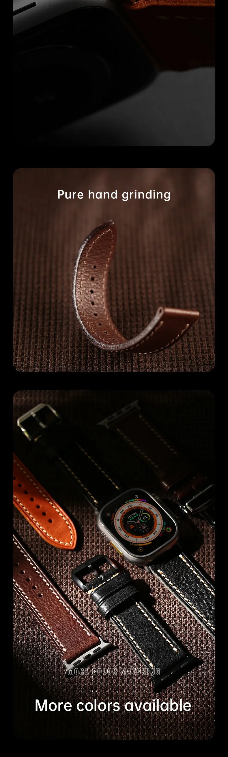 2023New Apple Watch Strap Ultra 2 49mm Series 9 8 7 6 SE 45mm 44mm 41mm 40mm Vegetable Calf Leather Bands For Apple Watch