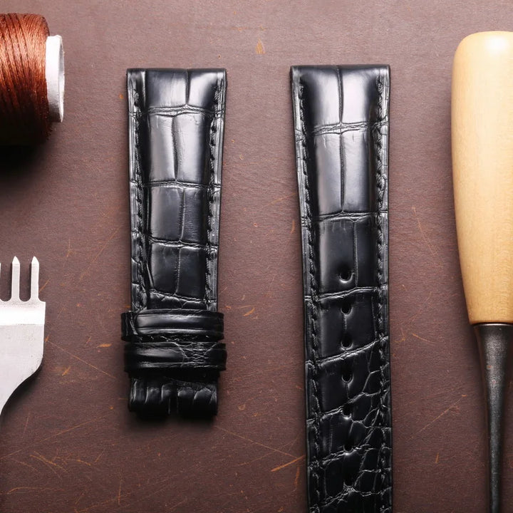 Crocodile Leather Watchbands For IWC Portugues Pilot Black Alligator Grain Handmade Straps 20mm 21mm 22mm