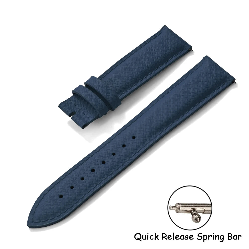 FKM Rubber Leather Watch Band 18/19/20/22mm Quick Release Sailcloth Leather Strap Butterfly Buckle Band For Omega Seiko Cartier