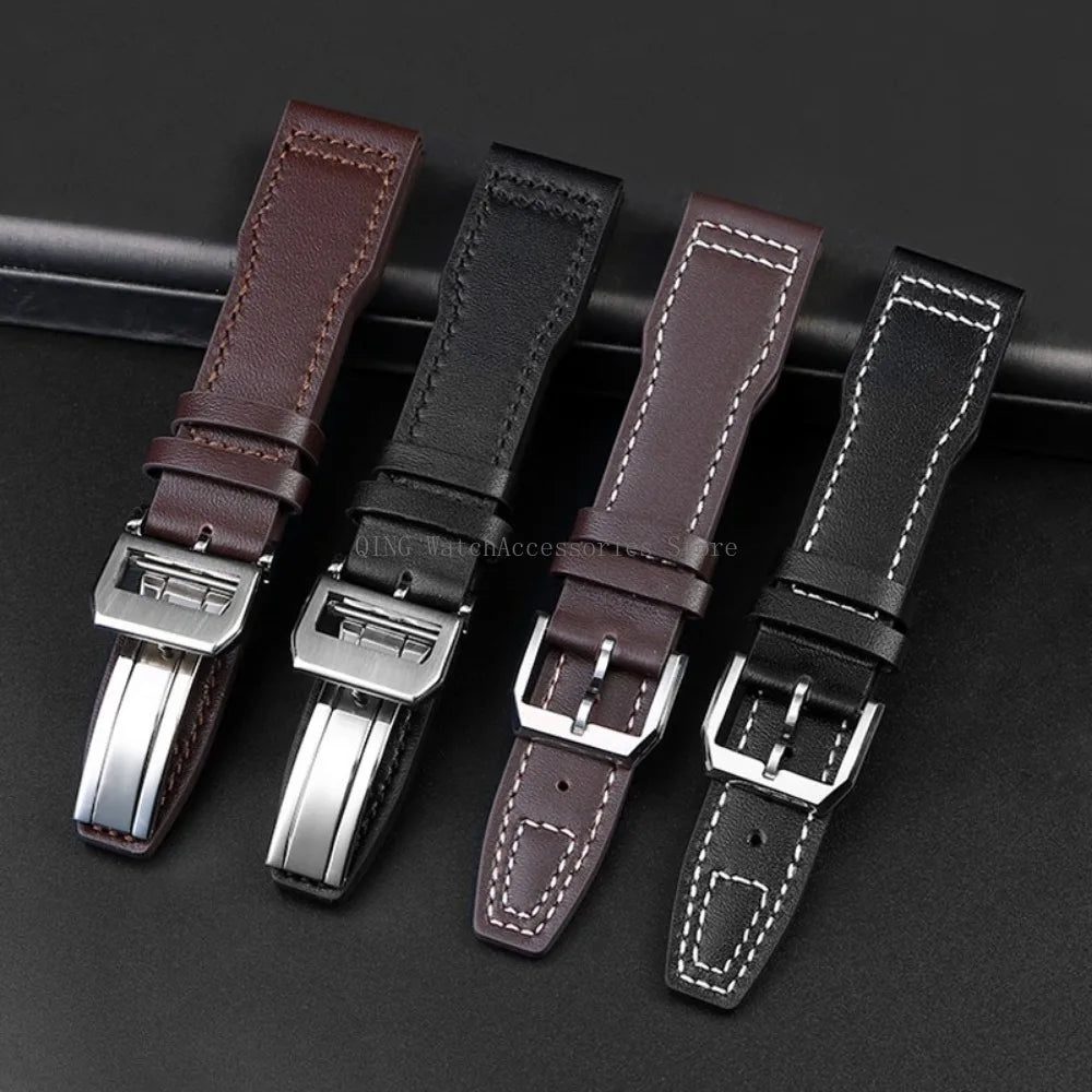 Genuine Cowhide Leather Strap for IWC Pilot – 20/21/22mm, Folding Buckle